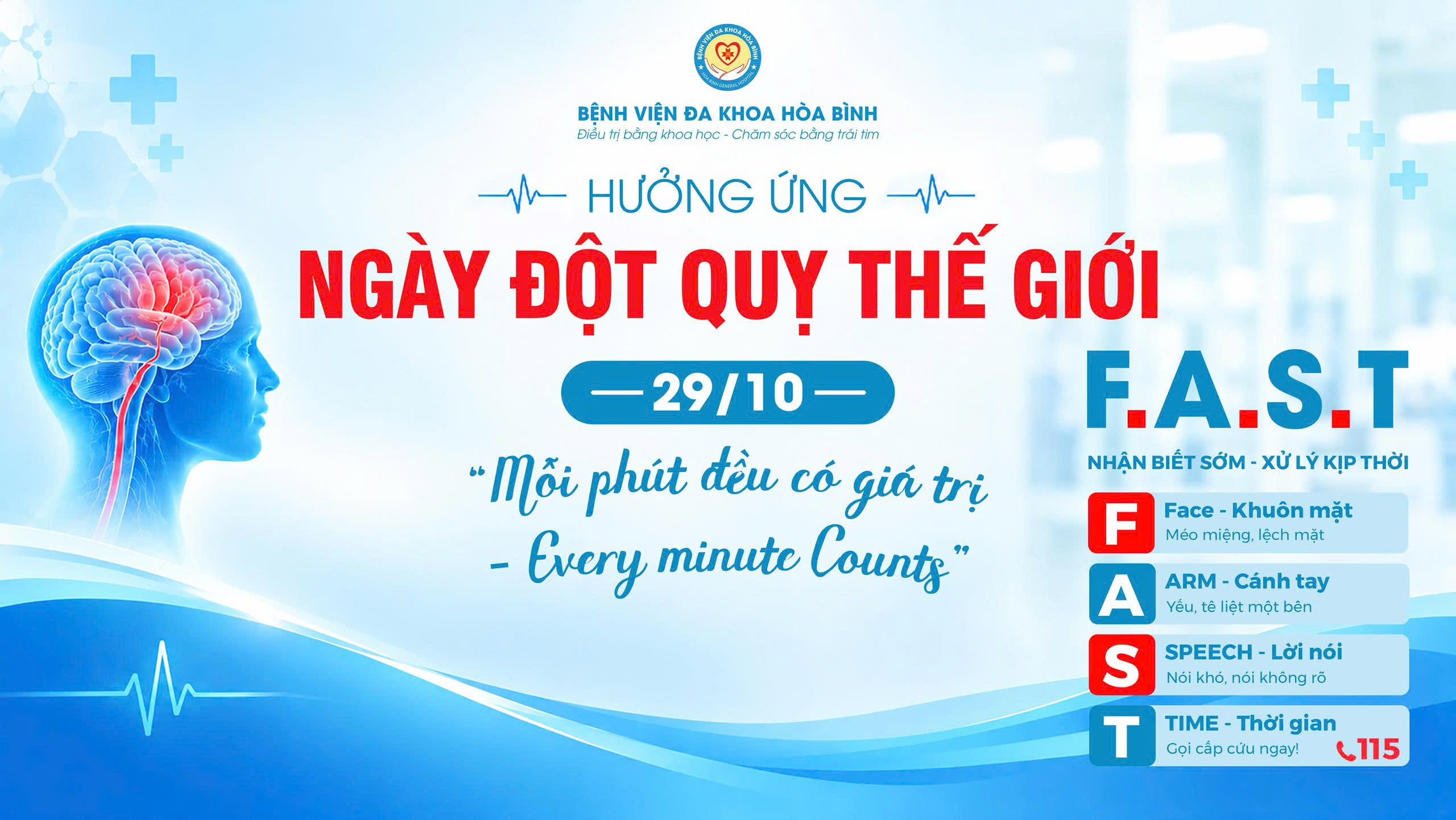  Hưởng ứng ngày Đột quỵ thế giới 29/10 - Nhận biết sớm - Cấp cứu kịp thời - Giảm di chứng